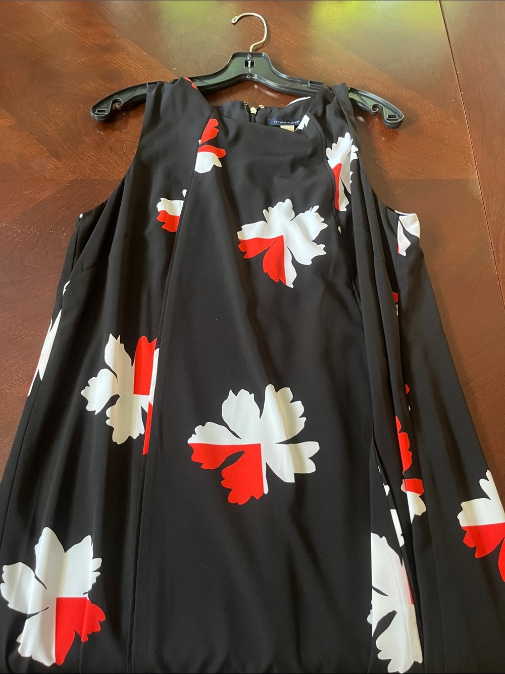 Tommy Bahama Black Midi Dress with Red and White Floral Blocks